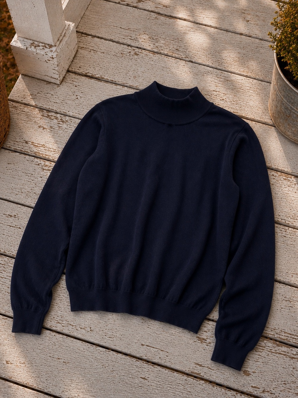 Talbots XL Navy Mock Turtleneck Sweater Cotton Modal Knit Stretch Pullover